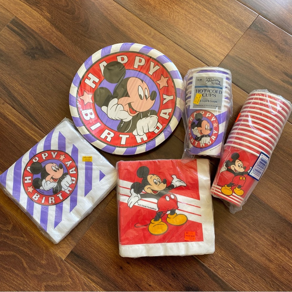 VTG Mickey Mouse Walt Disney World Party Plates Cups Napkins Bundle Gibson